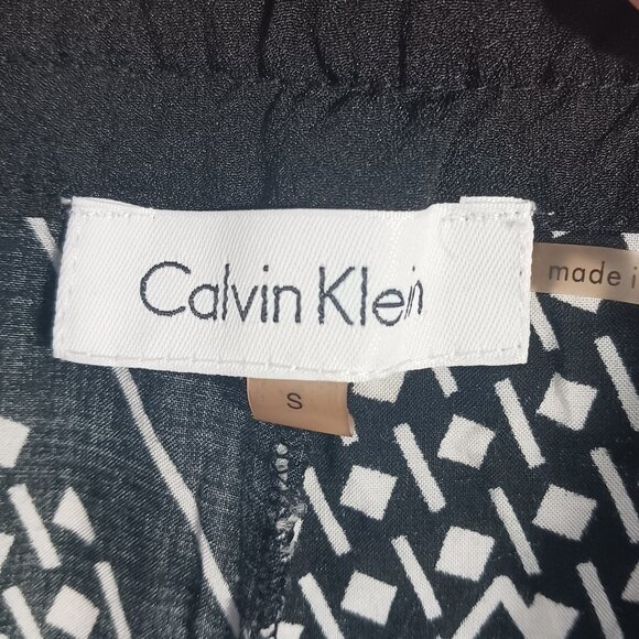 Calvin Klein, Small, Light Weight, Black/White Print Pull-On Pants, Side Stripe - Picture 2 of 16